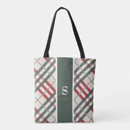 Beige rote Tartan Karierte Monogramm Totbeutel Tasche