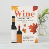 Beige Rote Vintag Herbstweine Party der Weinprobe Einladung (Stehend Vorderseite)