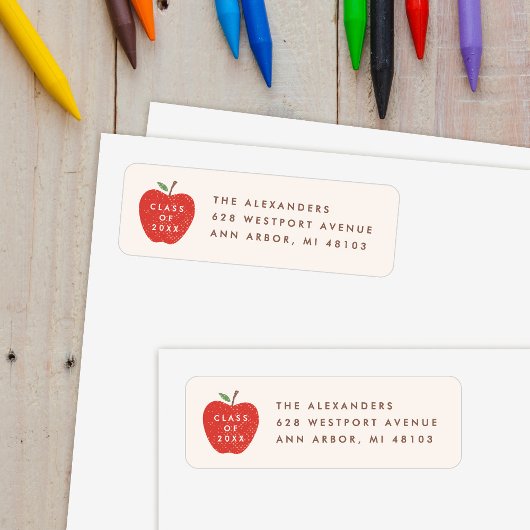 Beige roter Apfel Vorschulabschluss Adressetikett