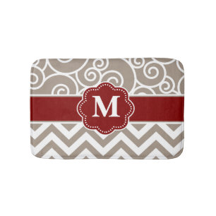 Beige roter Strudel-Zickzack Monogramm-Badematte Badematte