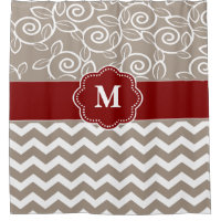 Beige roter Strudel-Zickzack Monogramm