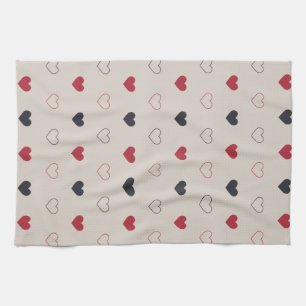 Beige & rotes Herz Nahtloses Muster Cute Minimal Geschirrtuch