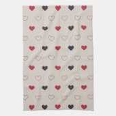 Beige & rotes Herz Nahtloses Muster Cute Minimal Geschirrtuch (Vertikal)