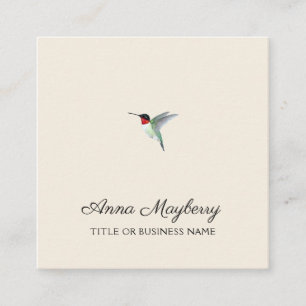 Beige Ruby-throated Hummingbird Square Business Ca Quadratische Visitenkarte