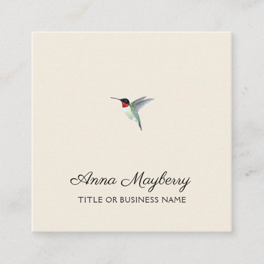 Beige Ruby-throated Hummingbird Square Business Ca Quadratische Visitenkarte (Vorderseite)