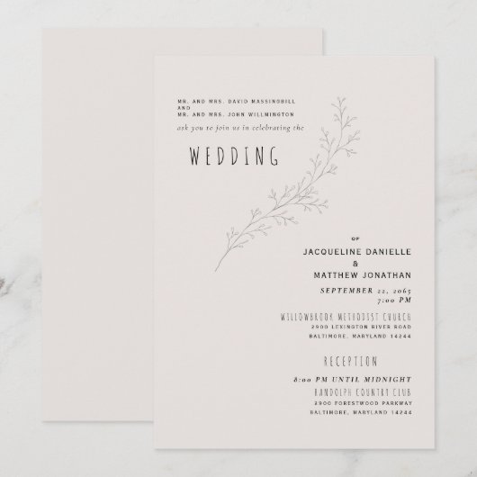 Beige Ruhe Beide Eltern 2 Ort Einladung (Vorne/Hinten)