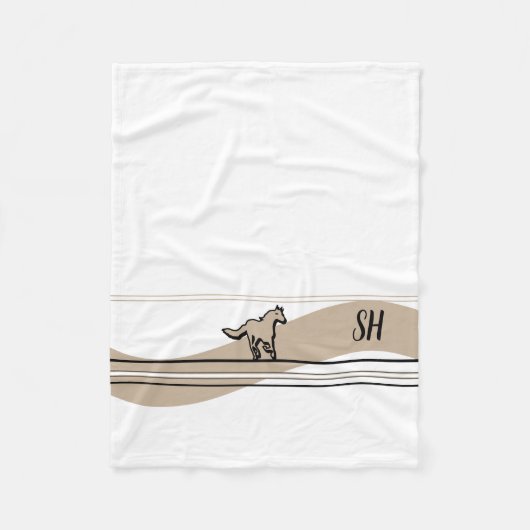 Beige Running Horse Design and Initials Fleecedecke (Vorderseite)