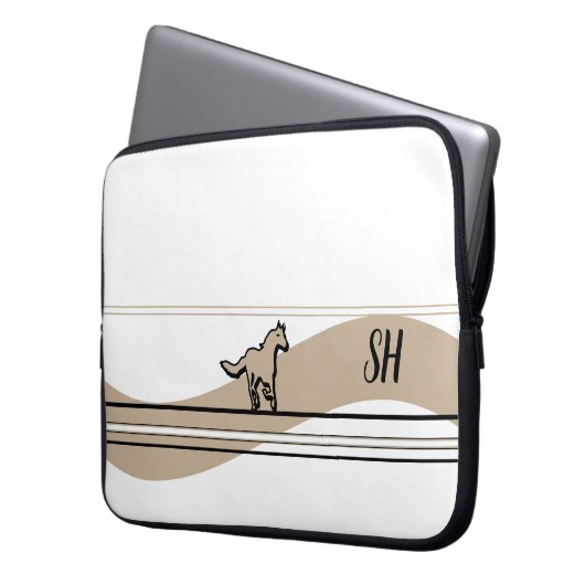 Beige Running Horse Design and Initials Laptopschutzhülle (Vorderseite Links)