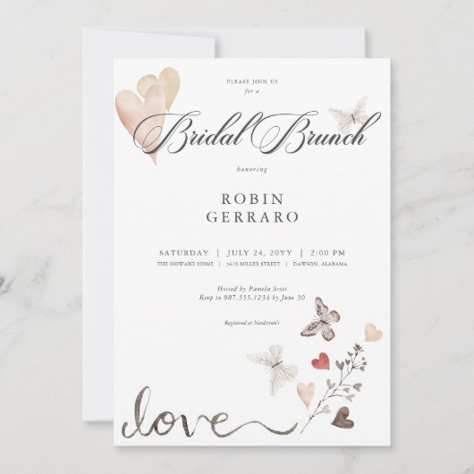 Beige Rustic Boho Liebe Bridal Brunch Einladung (Vorderseite)