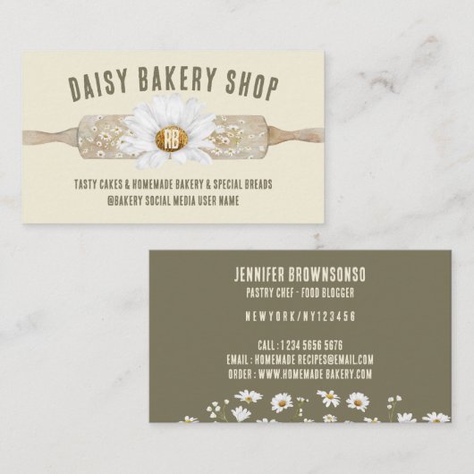 Beige Rustic Style Daisy Blume Bäckerei Visitenkarte (Vorne/Hinten)