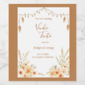 Beige Rustikale Blumenhochzeit Weinetikett (Einzelnes Label)