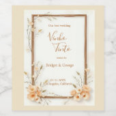 Beige Rustikale Blumenhochzeit Weinetikett (Einzelnes Label)