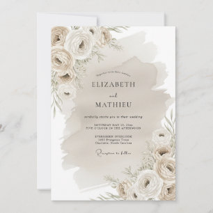Beige Rustikale Blumige Hochzeit Einladung