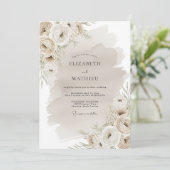 Beige Rustikale Blumige Hochzeit Einladung (Stehend Vorderseite)