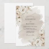 Beige Rustikale Blumige Hochzeit Einladung (Vorne/Hinten)