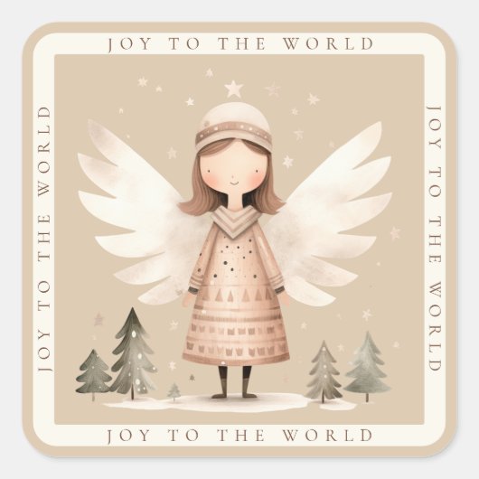 Beige Rustikaler Angel Quadratischer Aufkleber (Vorderseite)