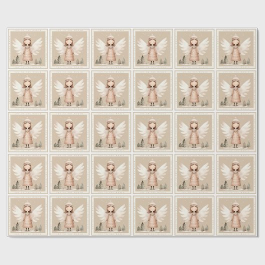 Beige Rustikales Angel Wrapping Paper Geschenkpapier (Flach)