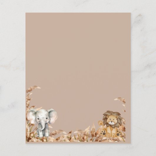 Beige Safari Thema Jungle Animals Kindermenü Party (Rückseite)