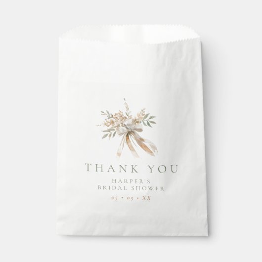 Beige & Sage Blume & Bow Brautparty Vielen Dank Geschenktütchen (Vorderseite)
