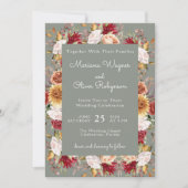 Beige Sage Green Fall Floral Wedding Einladung (Vorderseite)