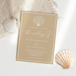 Beige Sand Elegant Beach Seashell Wedding Einladung