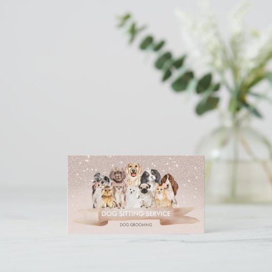 Beige Sand Petsitter Dog Groomer Visitenkarte (Stehend Vorderseite)