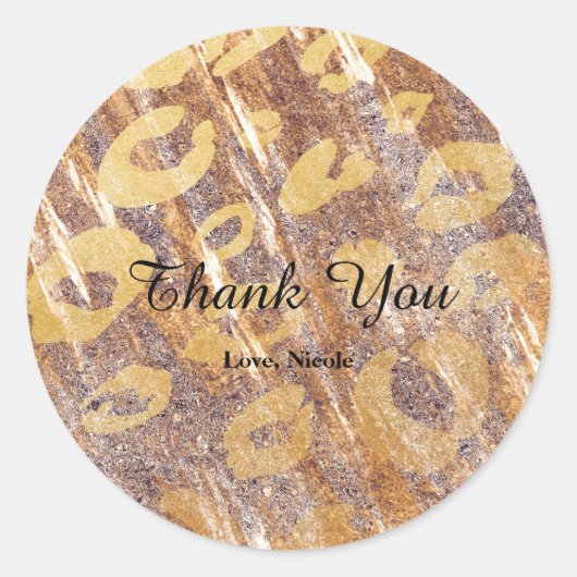 Beige Sandy Shimmer Leopard Print Glamour Gefallen Runder Aufkleber (Vorderseite)