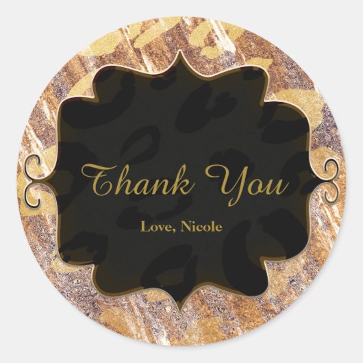 Beige Sandy Shimmer Leopard Print Glamour Gefallen Runder Aufkleber (Vorderseite)