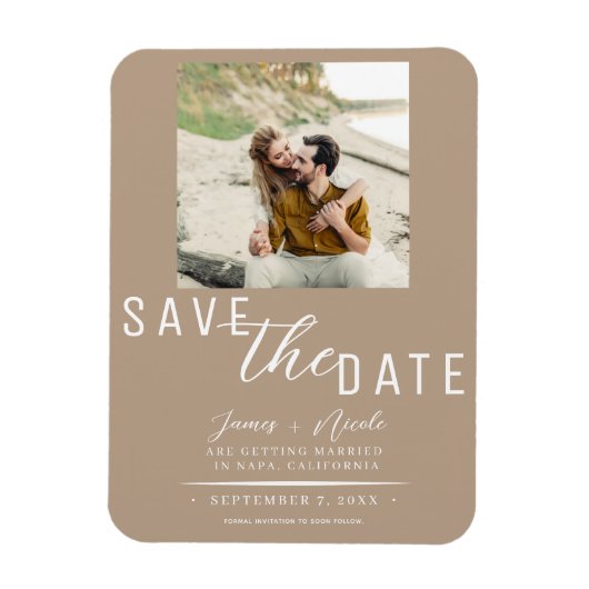 Beige Save the Date Foto Wedding Magnet (Vertikal)