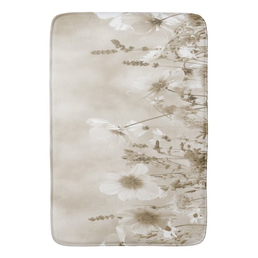 Beige Schaded Wild Blume Badematte (Vorderseite Vertikal)