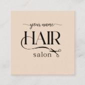 Beige-Schere-Script-Frisiersalon-Qr-Code Quadratische Visitenkarte (Vorderseite)