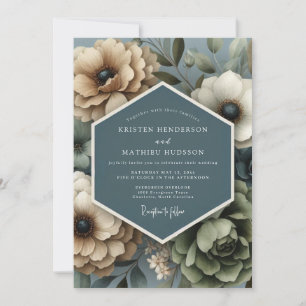 Beige Schiefer Gedämpfte Flora Hochzeit Einladung