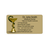 Beige Schlange Bowl Hygieia Gold Caduceus Medical Adressaufkleber (Vorne)