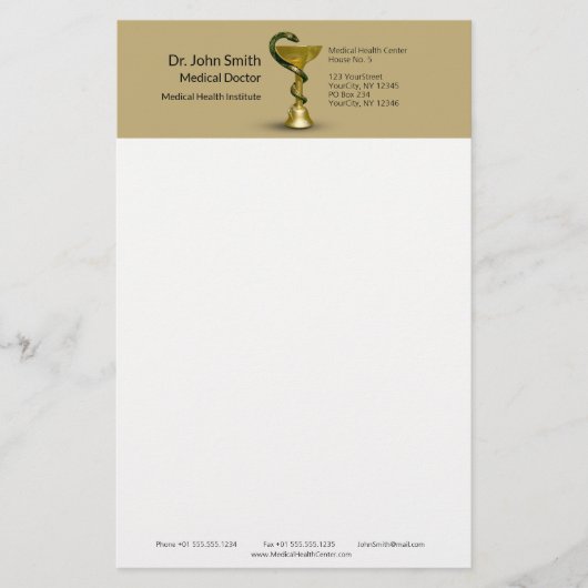 Beige Schlange Medical Bowl Hygieia Gold Caduceus Briefpapier (Vorderseite)