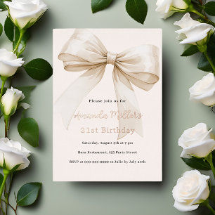 Beige Schleife Roségold Luxus Geburtstag Folieneinladung