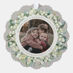 Beige Schneebeere+Eukalyptus Weihnachtskranz Foto Ornament Karte