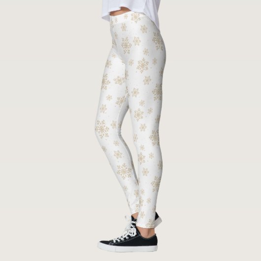 Beige Schneeflocken Muster Leggings (Links)