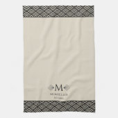 Beige Schwarz Art Deco Japanischer Lüfter Custom M Geschirrtuch (Vertikal)