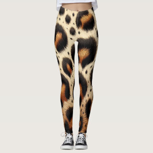 Beige & Schwarz Leopard Fell-Tierdruck Punkte  Leggings