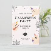 Beige Schwarz Orange spielerisches Halloween-Party Einladung (Stehend Vorderseite)