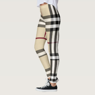 Beige/Schwarz/Rot/Weiß Karierte Leggings