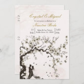 Beige Schwarz-Weiß-Hochzeit Einladung (Vorne/Hinten)