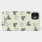 Beige Schwarz-Weiß-Minimal-Herz-Sternchen-Skript Case-Mate iPhone Hülle (Rückseite (Horizontal))