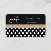 Beige Schwarz-weiße Polka Dot Monogram Business Ca Visitenkarte (Vorderseite)