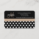 Beige Schwarz-weiße Polka Dot Monogram Business Ca Visitenkarte (Rückseite)