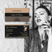Beige schwarzbraune Streifen Chic mit Logo und Fot Visitenkarte