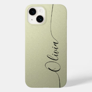 Beige Schwarze Elegante Kalligrafie-Schrift Name Case-Mate iPhone 14 Hülle