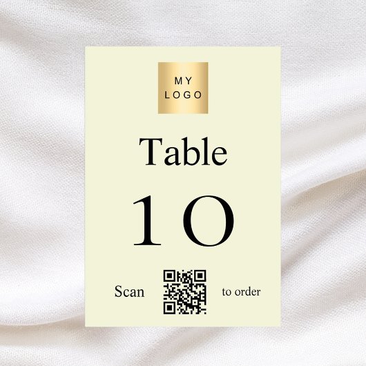 Beige schwarze Firmenlogo QR-Tischnummer Tischnummer