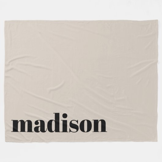 Beige Schwarze Moderne Monogramm Personalisierter  Fleecedecke (Vorderseite (Horizontal))