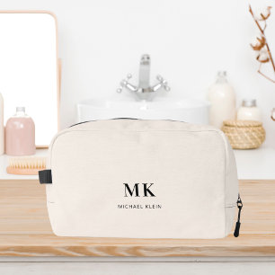 Beige schwarze Monogramm-Initialen Waschbeutel